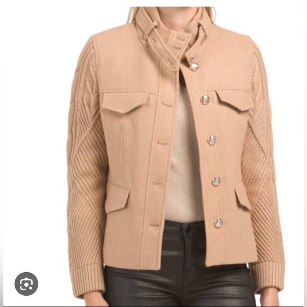 Elie Tahari Tan Utility Wool Blend Jacket size L